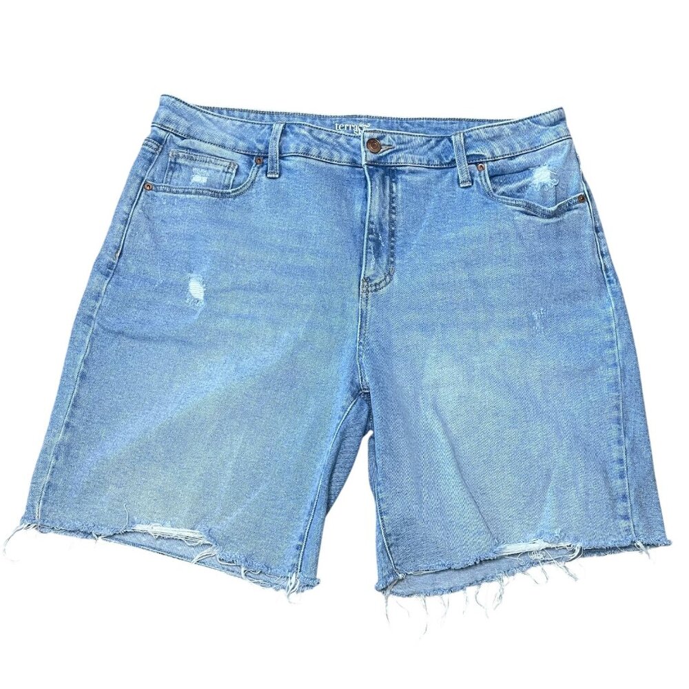 Terra & Sky Womens 18W Light Wash Distressed Denim Jean Shorts Plus Size Stretch